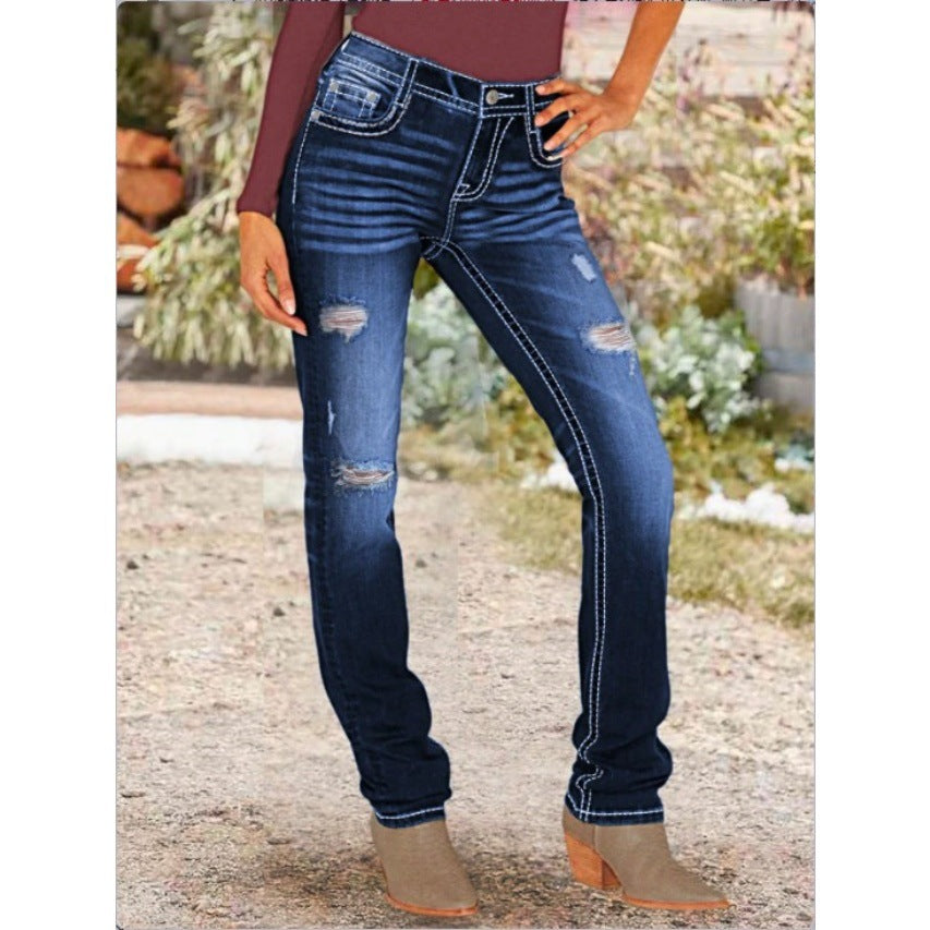 Damen Sculpting‑Straight‑Denim mit kontrastierender Nahtführung und Destroyed‑Details Echo Archiv