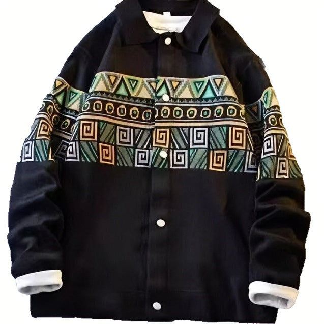 Damen Oversize-Strickjacke mit Jacquard‑Yoke und Druckknopfleiste Echoarchiv