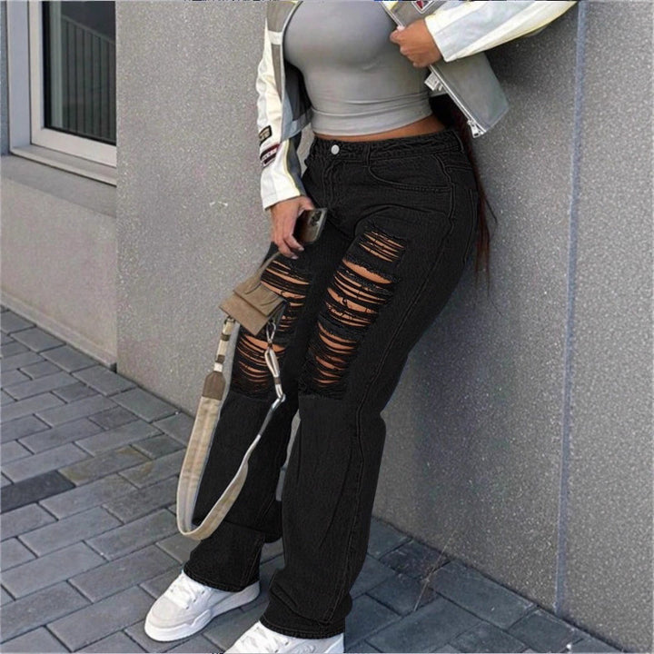 Damen hochgeschnittene weite Denim-Jeans mit ausgeprägten Ripped-Details und lässigem Schnitt Echo Archiv