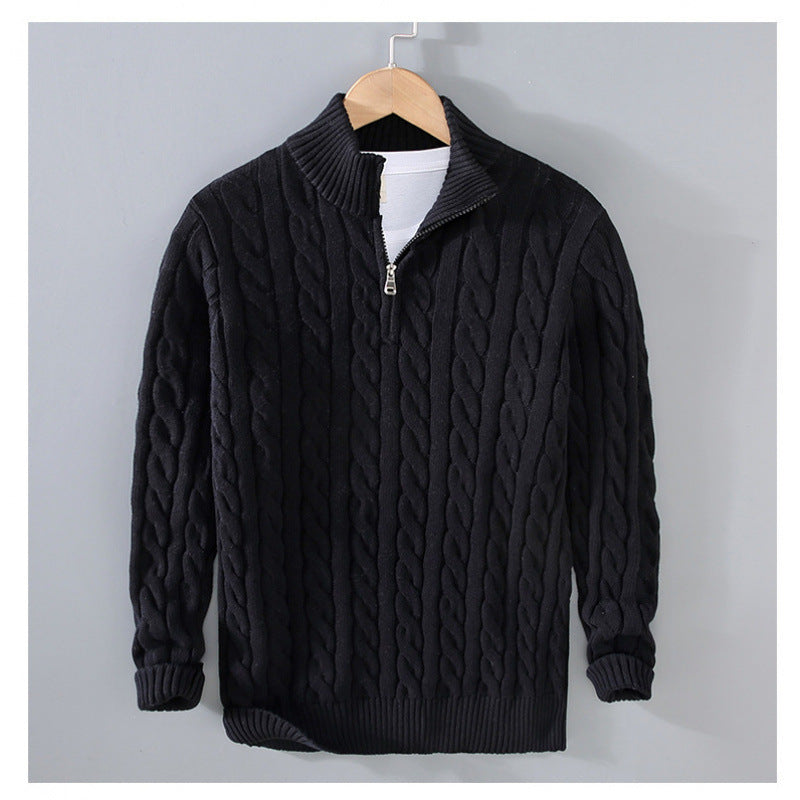 Herren Zopfmuster-Halbzip-Pullover aus weicher Baumwollmischung mit Stehkragen Echoarchiv