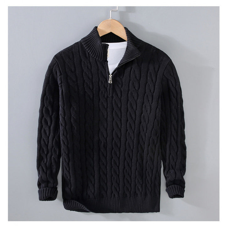 Herren Zopfmuster-Halbzip-Pullover aus weicher Baumwollmischung mit Stehkragen Echoarchiv