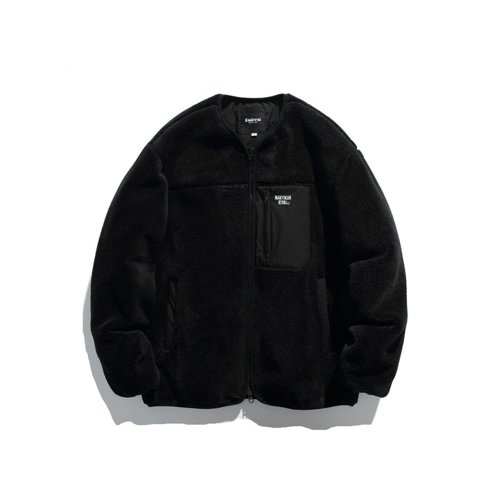 Unisex Kurz geschnittene Teddy‑Fleecejacke mit Nylon‑Brusttasche und durchgehendem Reißverschluss Echoarchiv