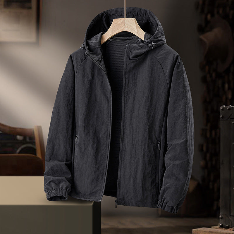 Herren Ultraleichte Kapuzen-Windjacke mit Mesh-Futter und wasserabweisender Außenlage Echo Archiv