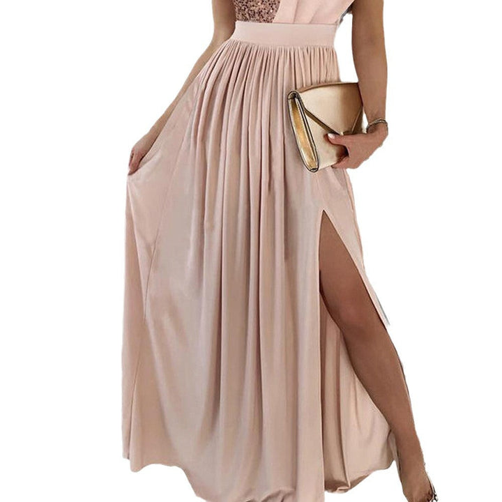 Damen Elegantes Abendkleid mit Asymmetrischem Oberteil und Schimmerndem Rock Echoarchiv