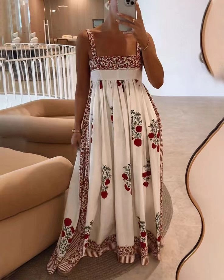 Damen Langes Sommerkleid mit floralen Akzenten und breiten Trägern Echo Archiv