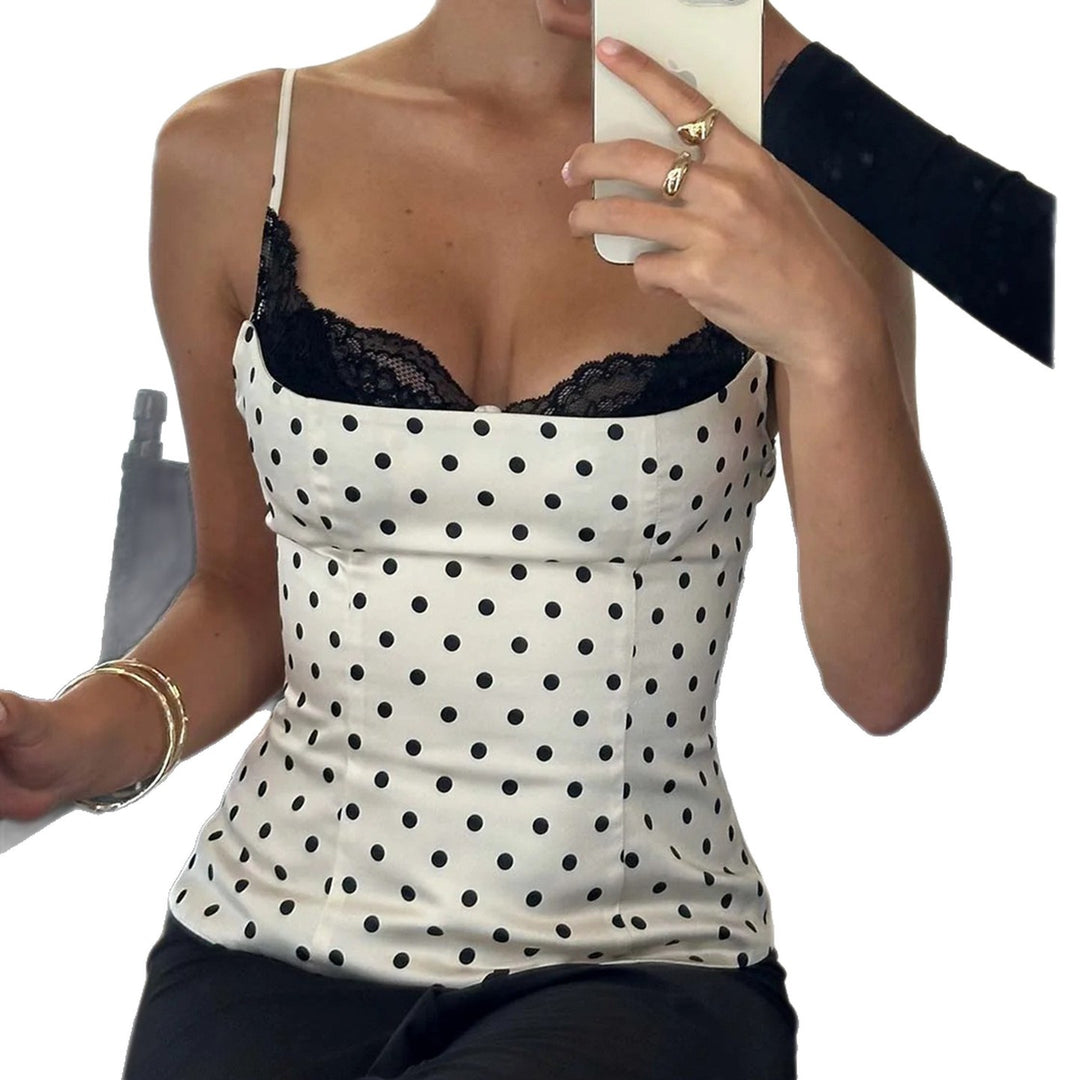 Damen Spaghettiträgeroberteil mit Spitzenbesatz und gepunktetem Design Echo Archiv