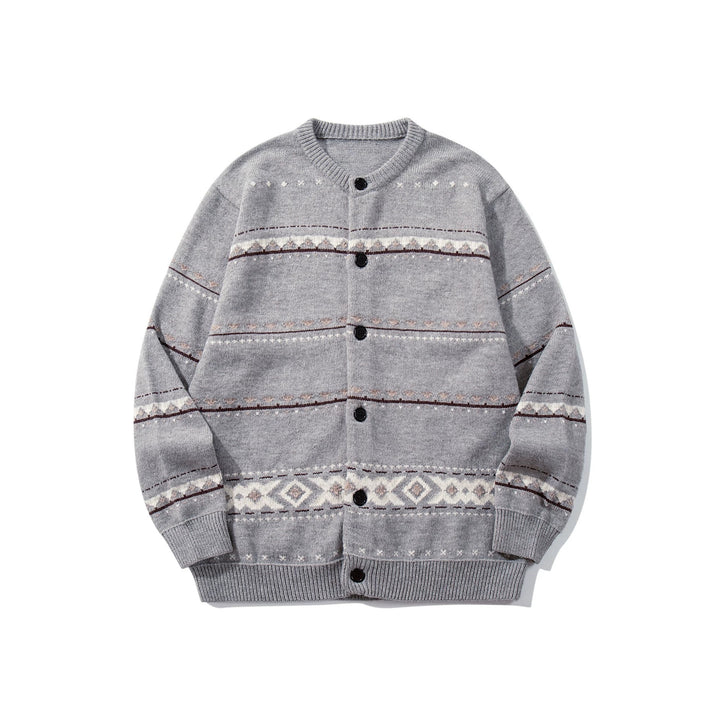 Unisex Strukturierte Jacquard-Strickjacke mit Rundhalsausschnitt, Oversize-Passform und Knopfleiste Echoarchiv