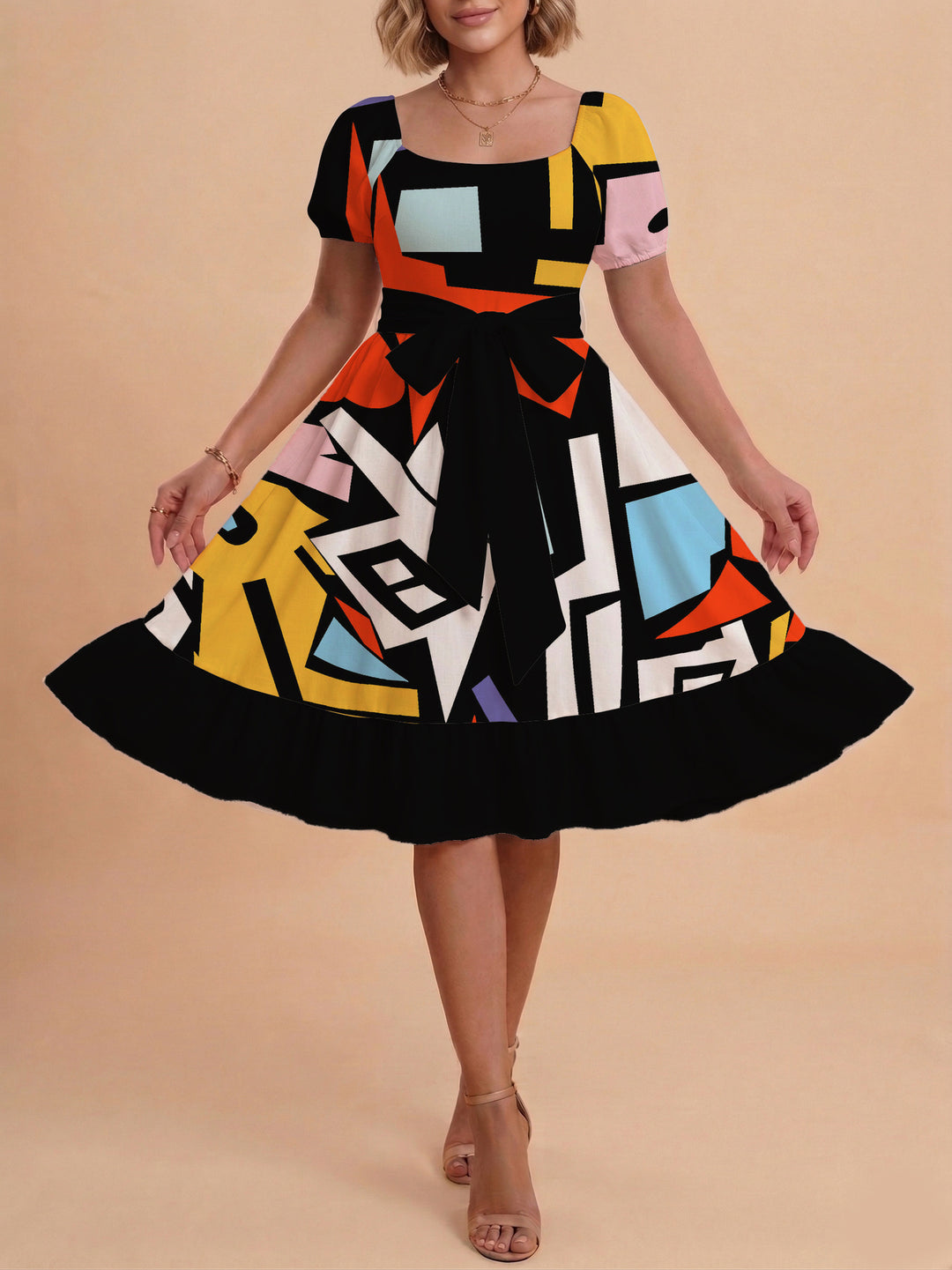 Damen schickes Glitzerkleid mit tailliertem Schnitt und Rüschensaum Echo Archiv