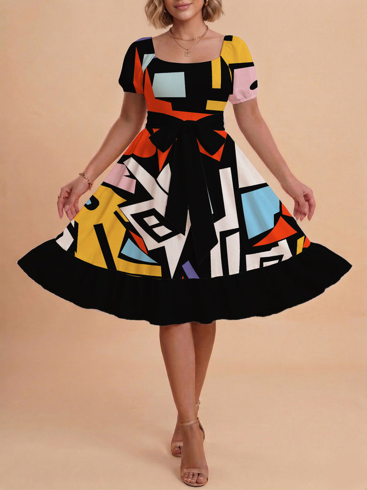 Damen schickes Glitzerkleid mit tailliertem Schnitt und Rüschensaum Echo Archiv