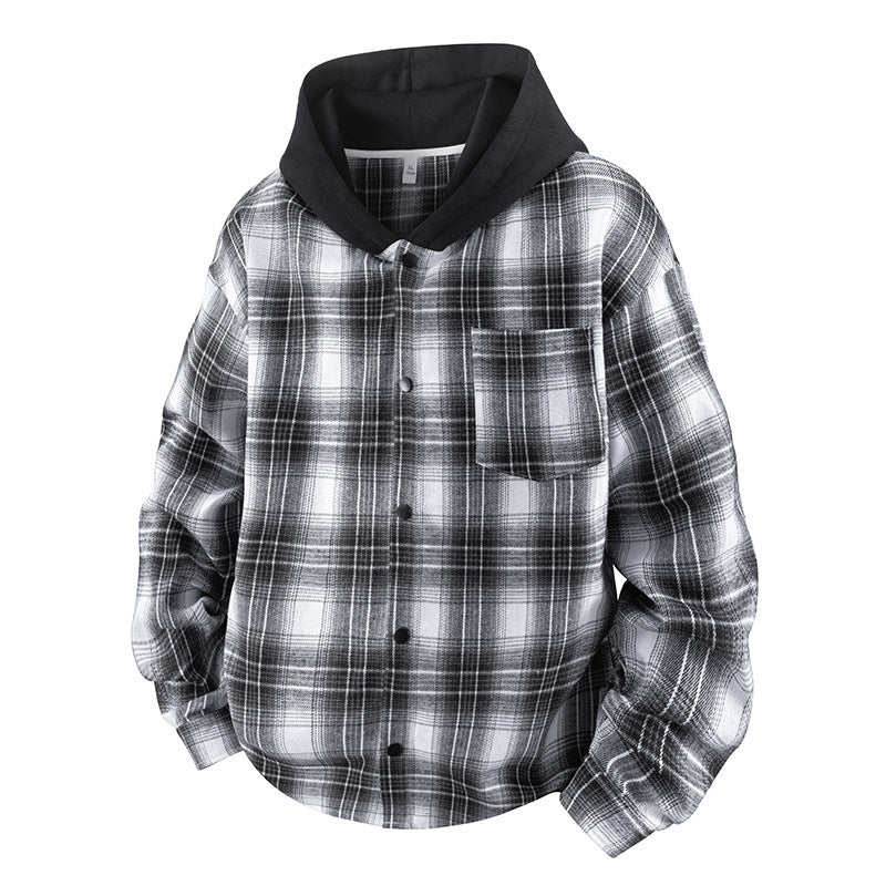 Herren lässige Hemdjacke mit gefütterter Kapuze und Karomuster Echoarchiv