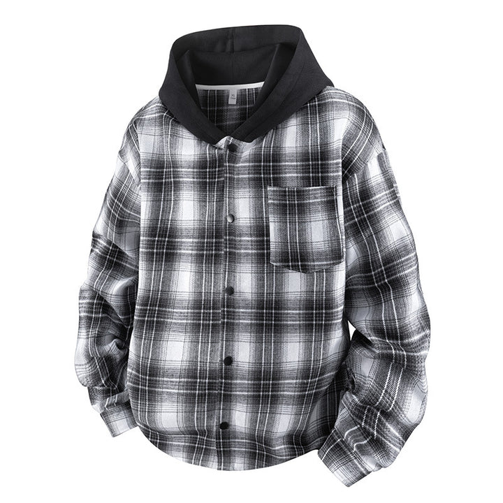 Herren lässige Hemdjacke mit gefütterter Kapuze und Karomuster Echoarchiv
