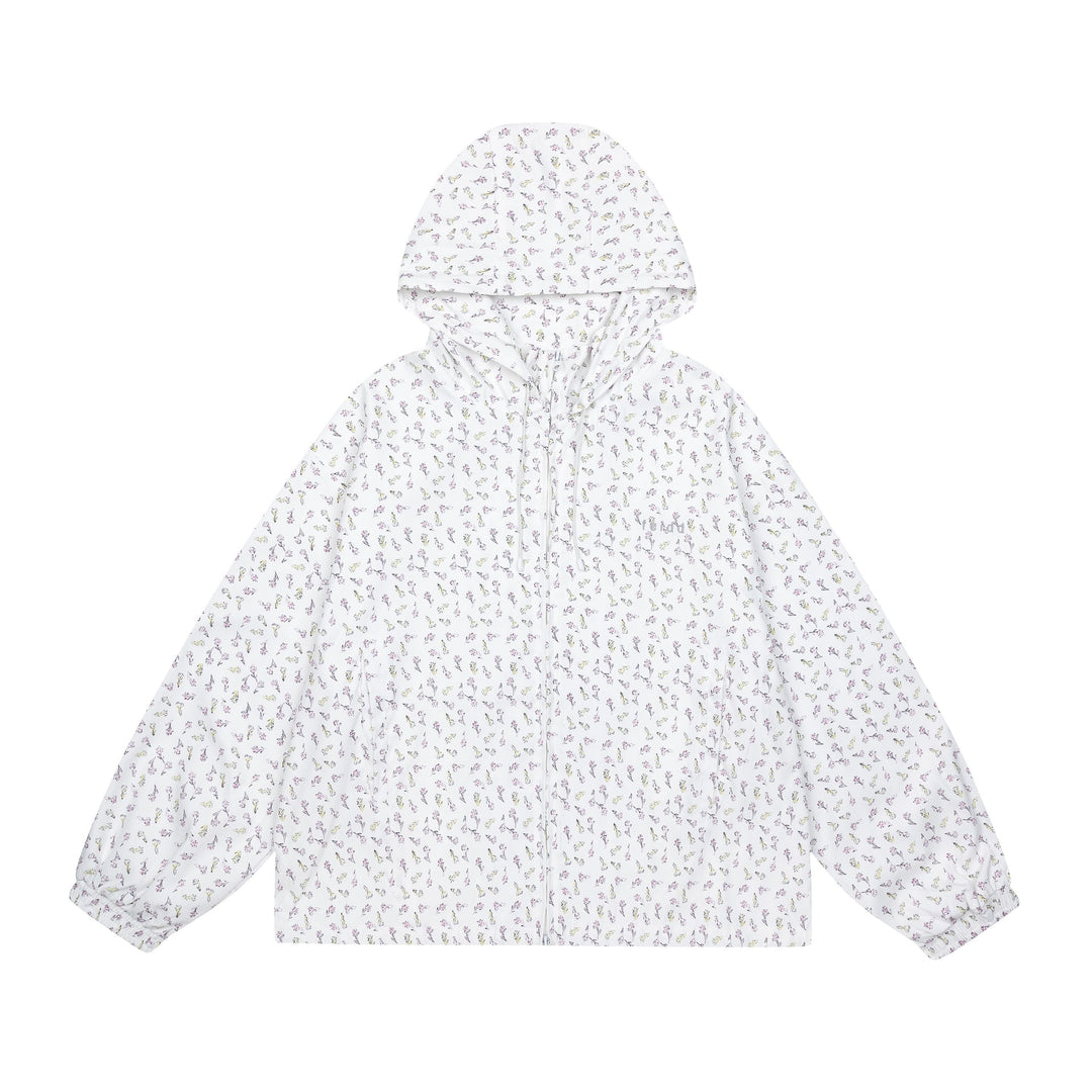Damen leichte Kapuzenjacke mit floralem Allover‑Print und elastischen Bündchen Echoarchiv
