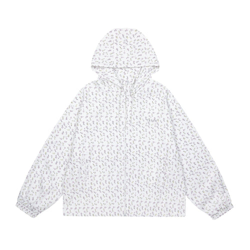 Damen leichte Kapuzenjacke mit floralem Allover‑Print und elastischen Bündchen Echoarchiv