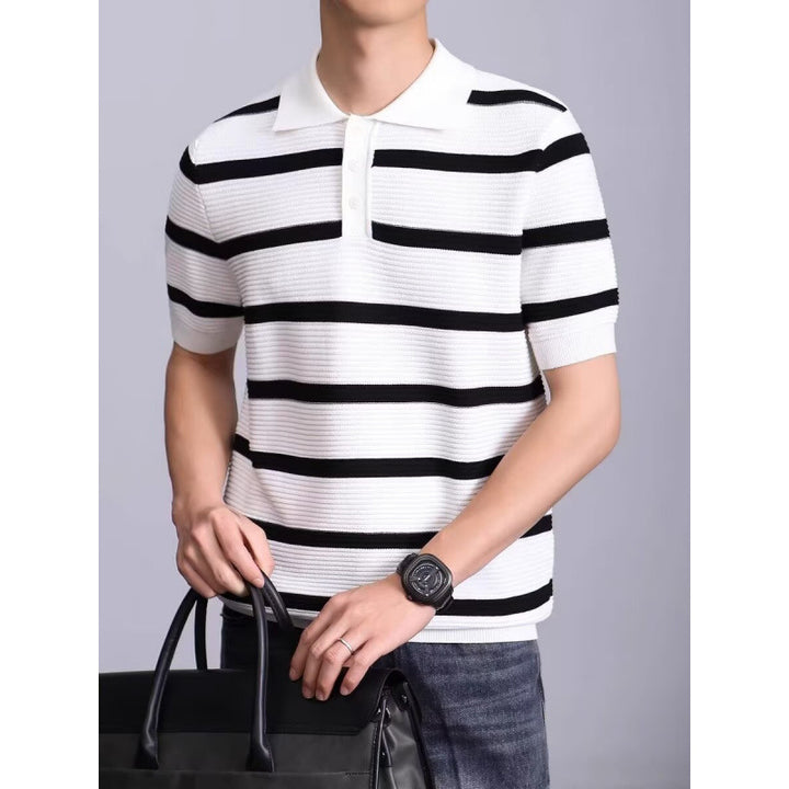 Herrenmode Poloshirt mit kurzem Arm und gestricktem Muster Echo Archive