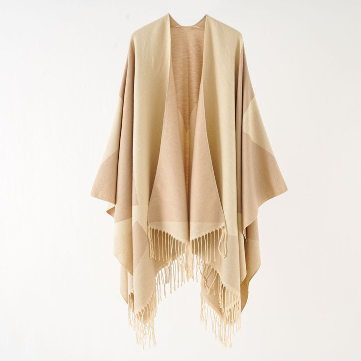 Damen Leichter reversibler Fransen-Umhang aus feiner Wollmischung – Montévia