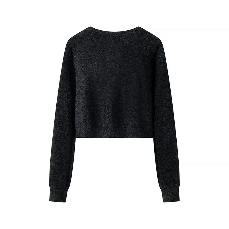 Damen Flauschige Cropped-Strickjacke mit Rundhals und Zierknopfleiste Echo Archiv