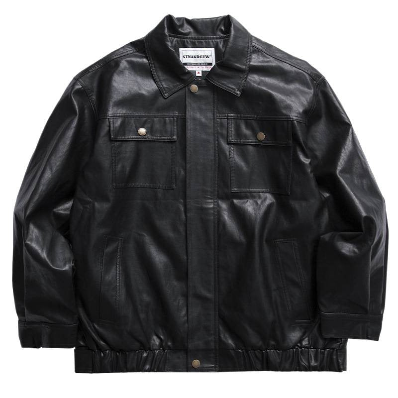 Herren Oversized Lederoptik-Utility-Jacke mit Pattentaschen und elastischem Saum Echoarchiv