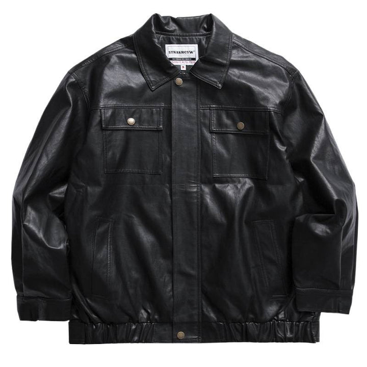Herren Oversized Lederoptik-Utility-Jacke mit Pattentaschen und elastischem Saum Echoarchiv