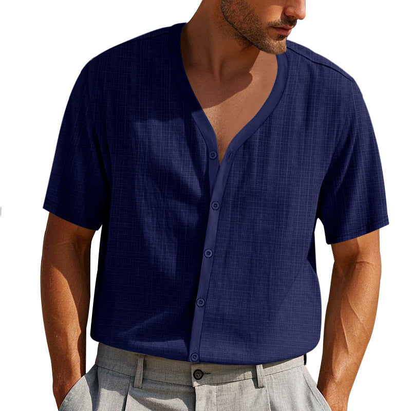 Herren Kurzarm-Henley-Hemd mit modischem V-Ausschnitt und strukturiertem Design Echoarchiv