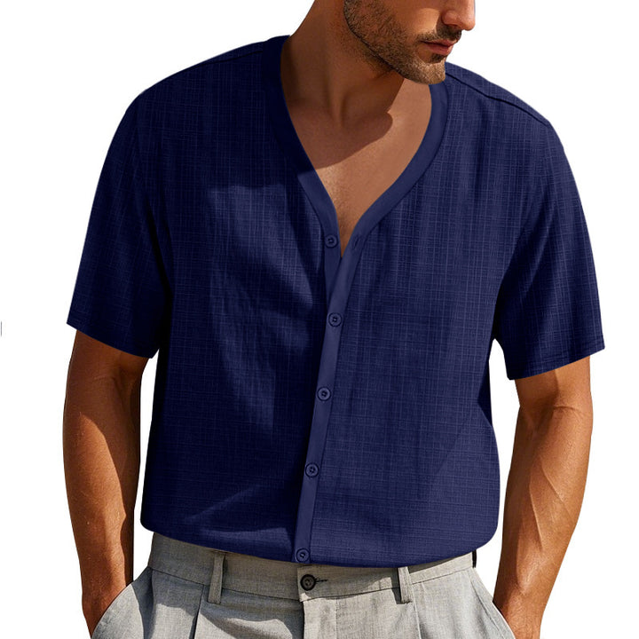 Herren Kurzarm-Henley-Hemd mit modischem V-Ausschnitt und strukturiertem Design Echoarchiv