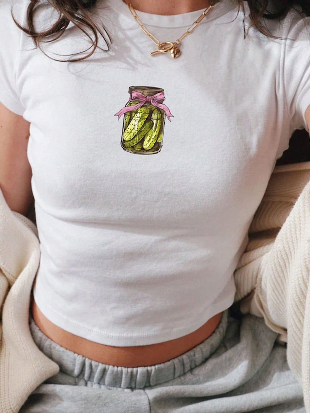 Damen Crop-Top mit auffälligem Schriftzug Echo Archiv