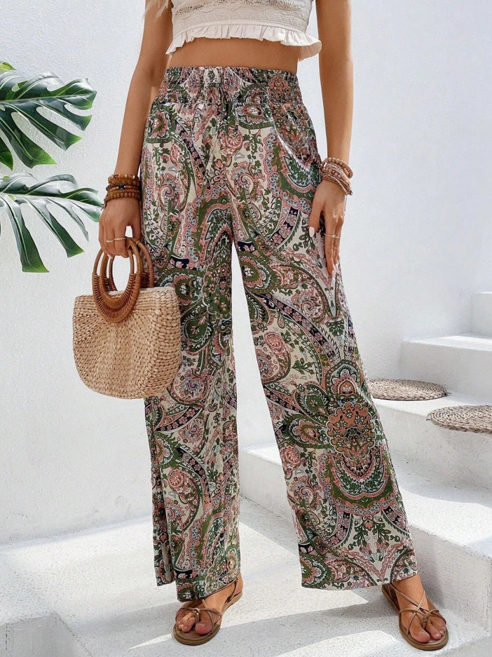 Damen Palazzo-Hose mit weitem Bein, elastischem Smockbund und Paisley-Print Echo Archiv