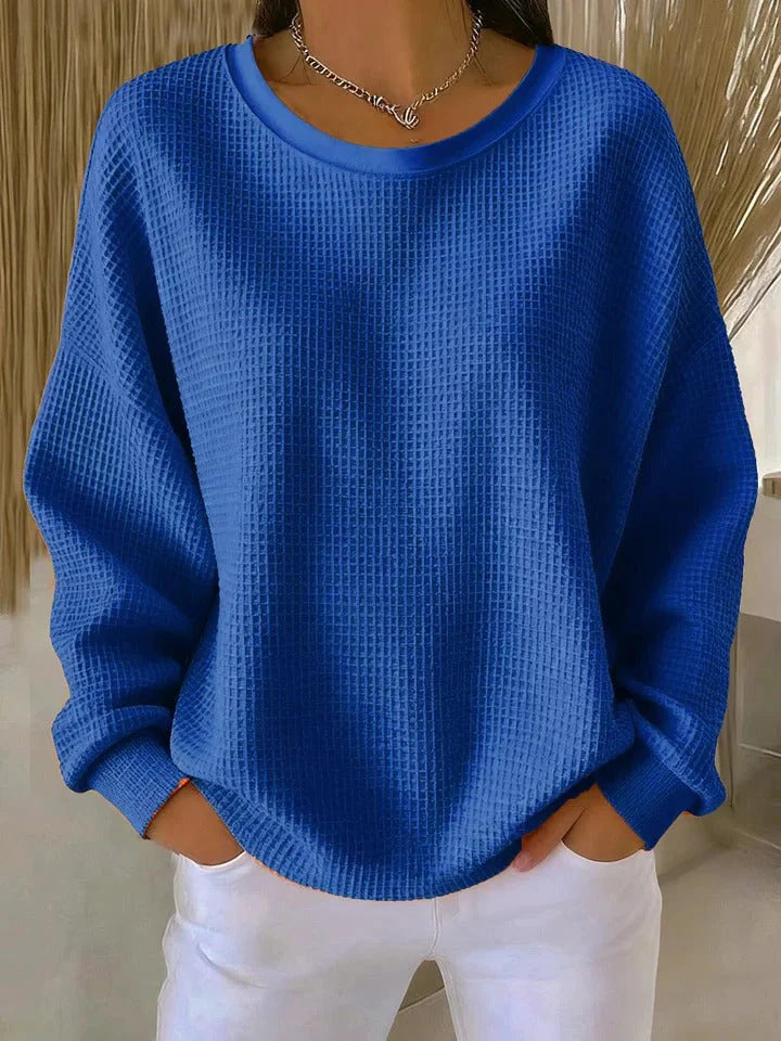 Damen Oversize Waffelstrick-Sweatshirt mit Rundhalsausschnitt Echoarchiv