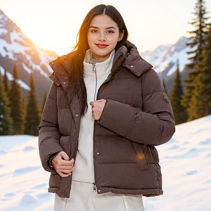 Damen Wattierte Daunenoptik-Steppjacke mit abnehmbarer Kapuze Echo Archiv
