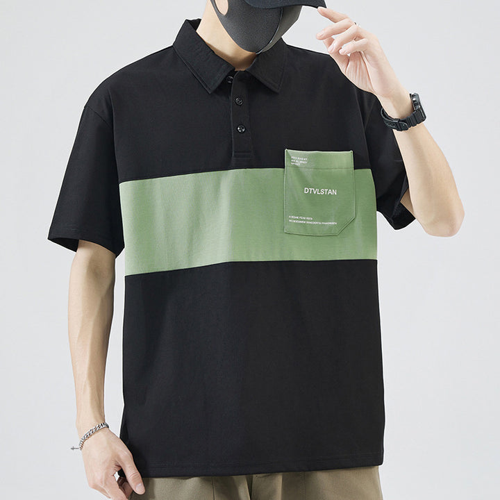 Herren Poloshirt mit modernem Farbblockdesign und praktischer Brusttasche Echoarchiv