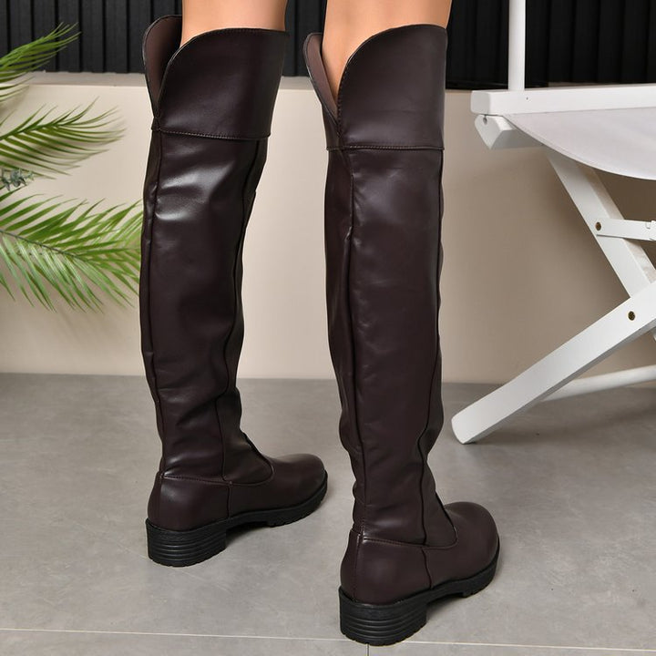 Damen kniehohe Stiefel mit umgeschlagenem Schaft und leichtem Blockabsatz Echo Archiv