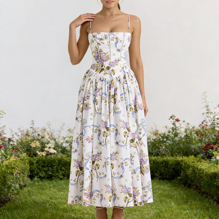 Damen Elegantes Maxikleid mit floralem Muster und schulterfreiem Design Echo Archiv