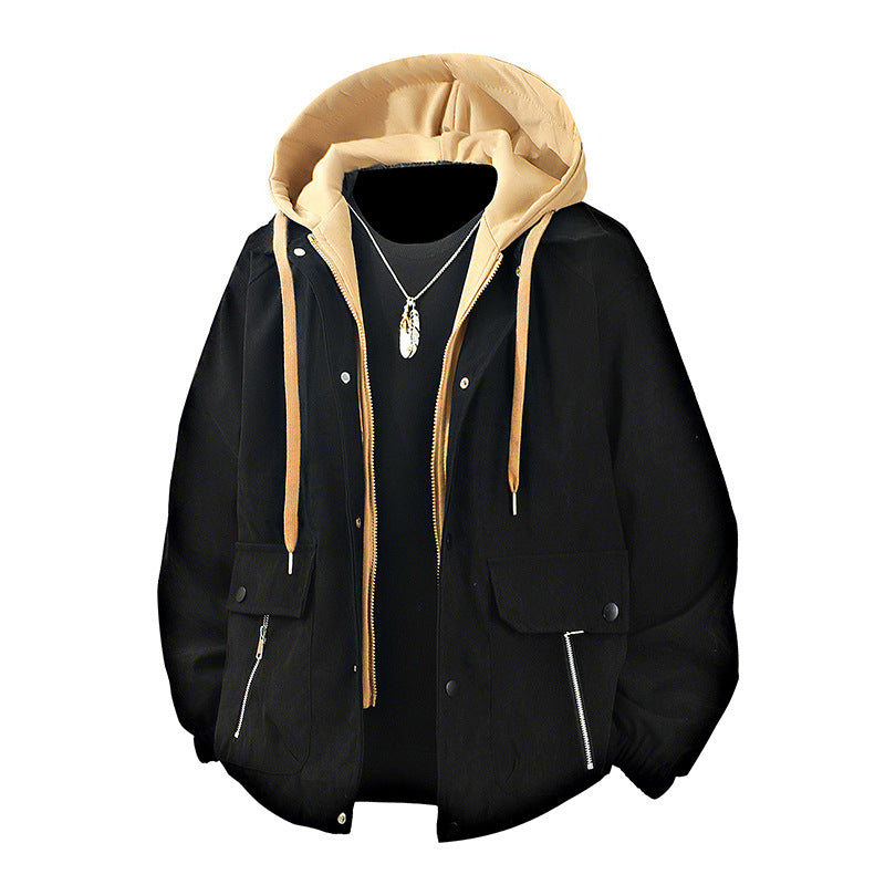 Herren  geschichtete Kapuzen Utility Parka Jacke mit kontrastierender Kapuze Innenfutter Klappe und Reißverschlusstaschen Echo Archiv