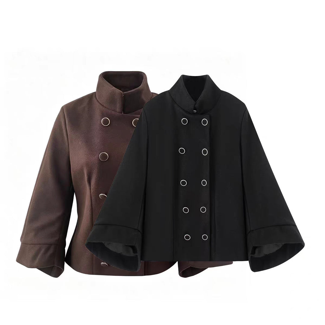 Damen Kurzjacke im Doppelreiher mit Stehkragen, taillierter Silhouette und Glockenärmeln Echo Archiv