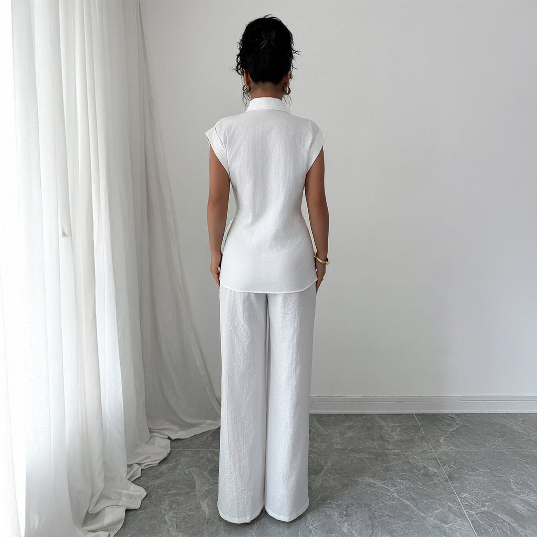 Damen elegantes Zweiteiliges Set mit taillierter Bluse und weit geschnittenen Hosen Echo Archiv