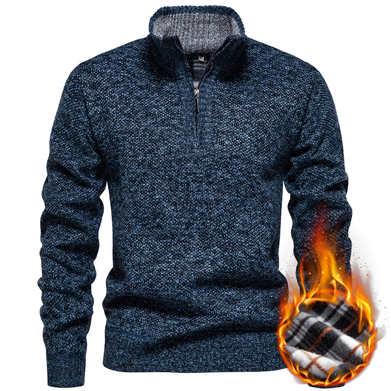 Herren Strickpullover mit halbem Reißverschluss und modischem Strukturdesign Echoarchiv