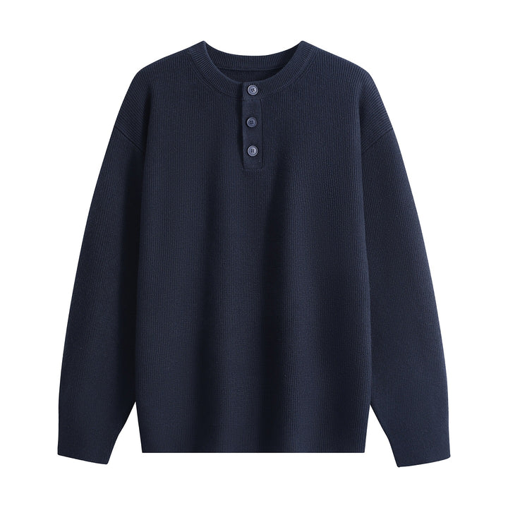 Unisex Oversize Rippstrick-Henley-Pullover mit 3‑Knopf-Leiste Echoarchiv