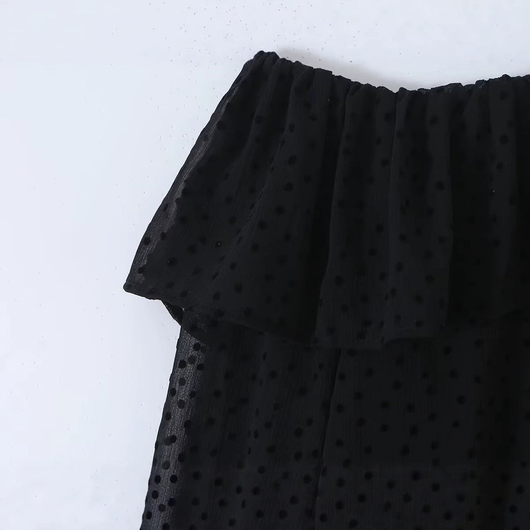 Damen Schulterfreie Chiffonbluse mit Volantkragen und transparenten Puffärmeln Echo Archiv
