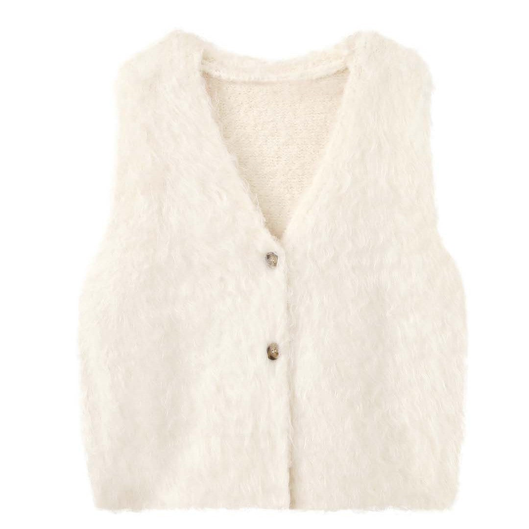 Damen Flauschige Ärmellose Mohair‑Optik Weste mit Oversize‑Silhouette Echoarchiv