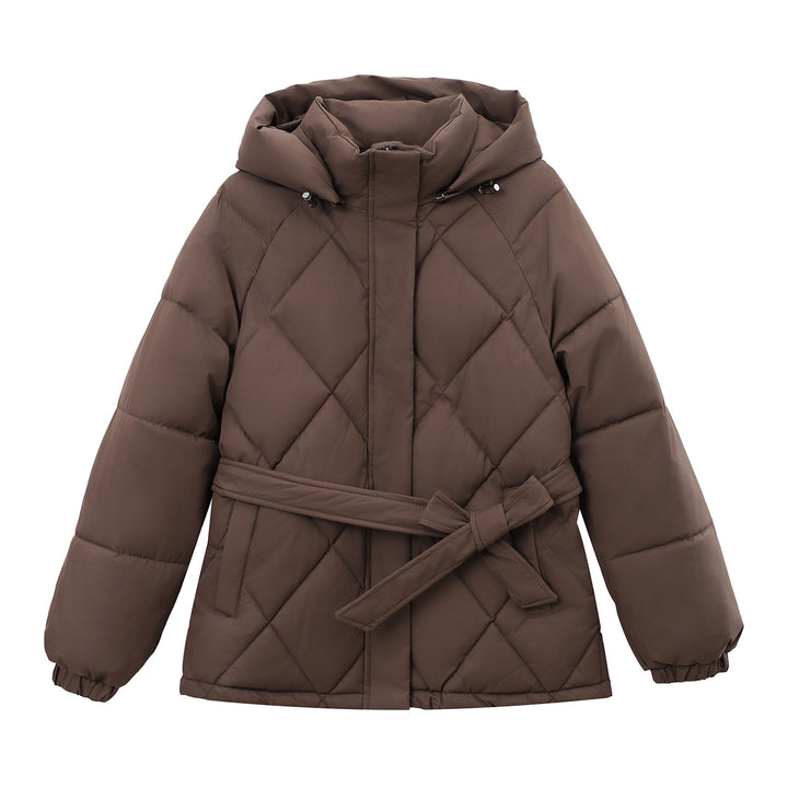 Damen Taillierter Steppparka mit Kapuze und Bindegürtel Echo Archiv