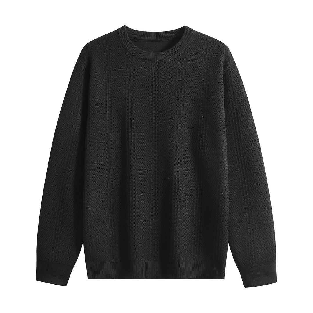 Unisex Strukturierter Rundhals-Strickpullover mit Ajourmuster Echoarchiv