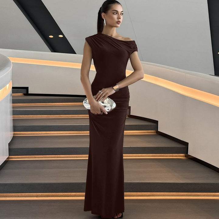 Damen Elegantes Wickel-Maxikleid mit asymmetrischer Schulterpartie Echo Archiv
