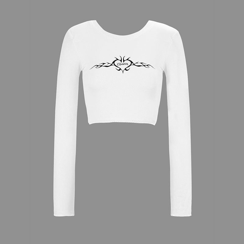 Damen cropped Langarmshirt mit raffinierter Grafik Echo Archiv