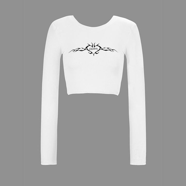 Damen cropped Langarmshirt mit raffinierter Grafik Echo Archiv