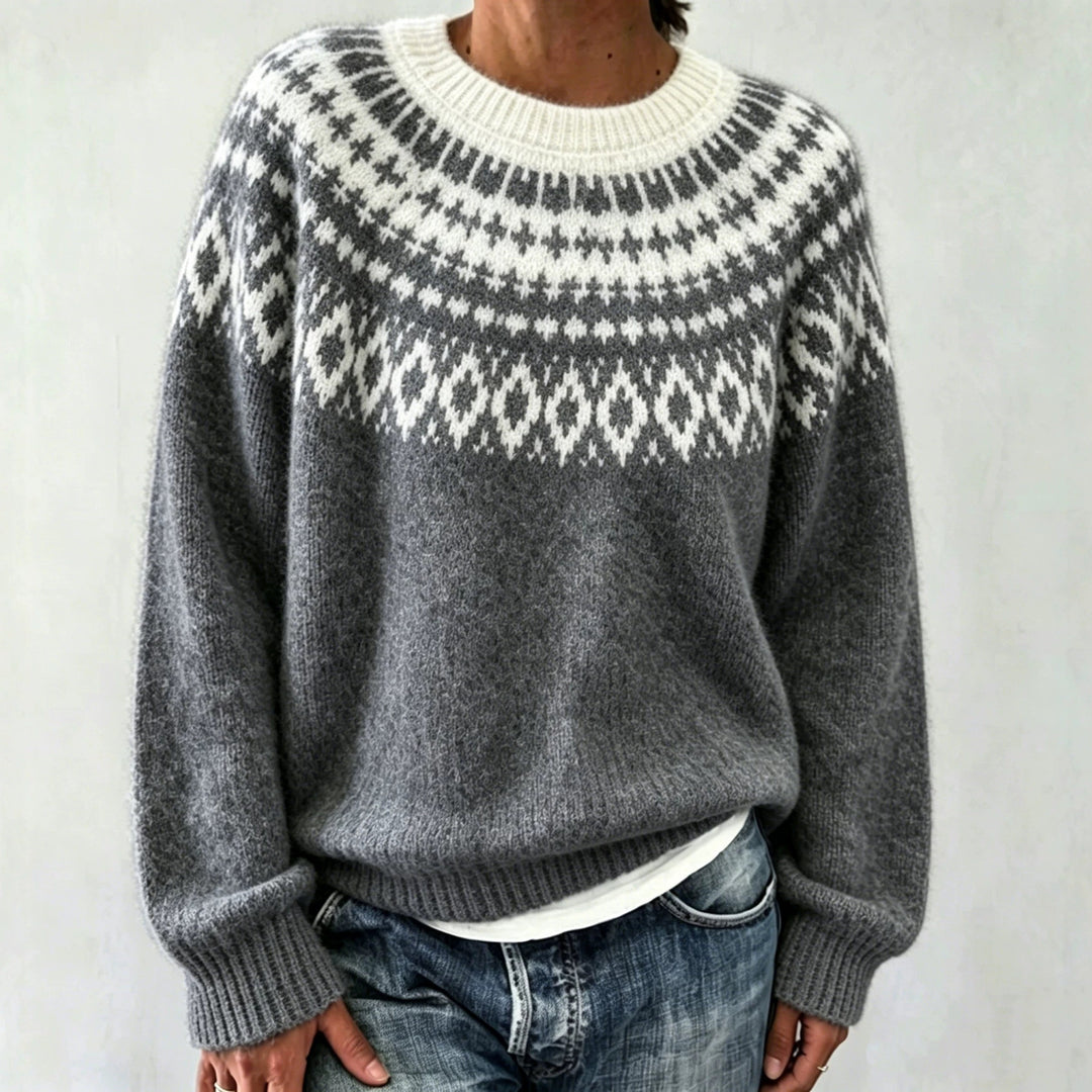 Damen Rundhalsausschnitt Norweger-Pullover mit Fair-Isle-Jacquard – Mavelle