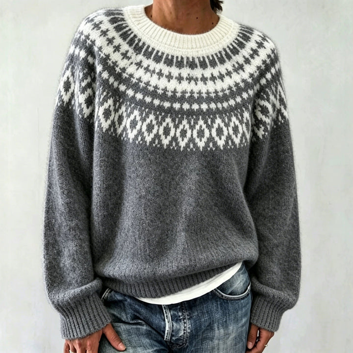 Damen Rundhalsausschnitt Norweger-Pullover mit Fair-Isle-Jacquard – Mavelle
