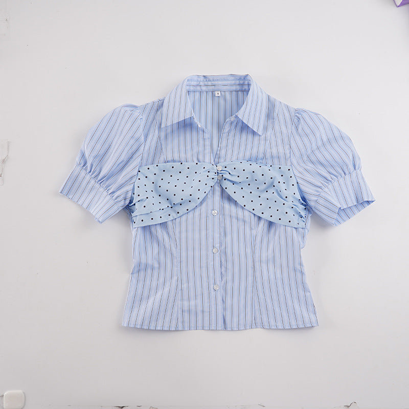 Damen Kurzarmbluse mit Rüschendetails und Polka-Dot-Akzent Echo Archiv