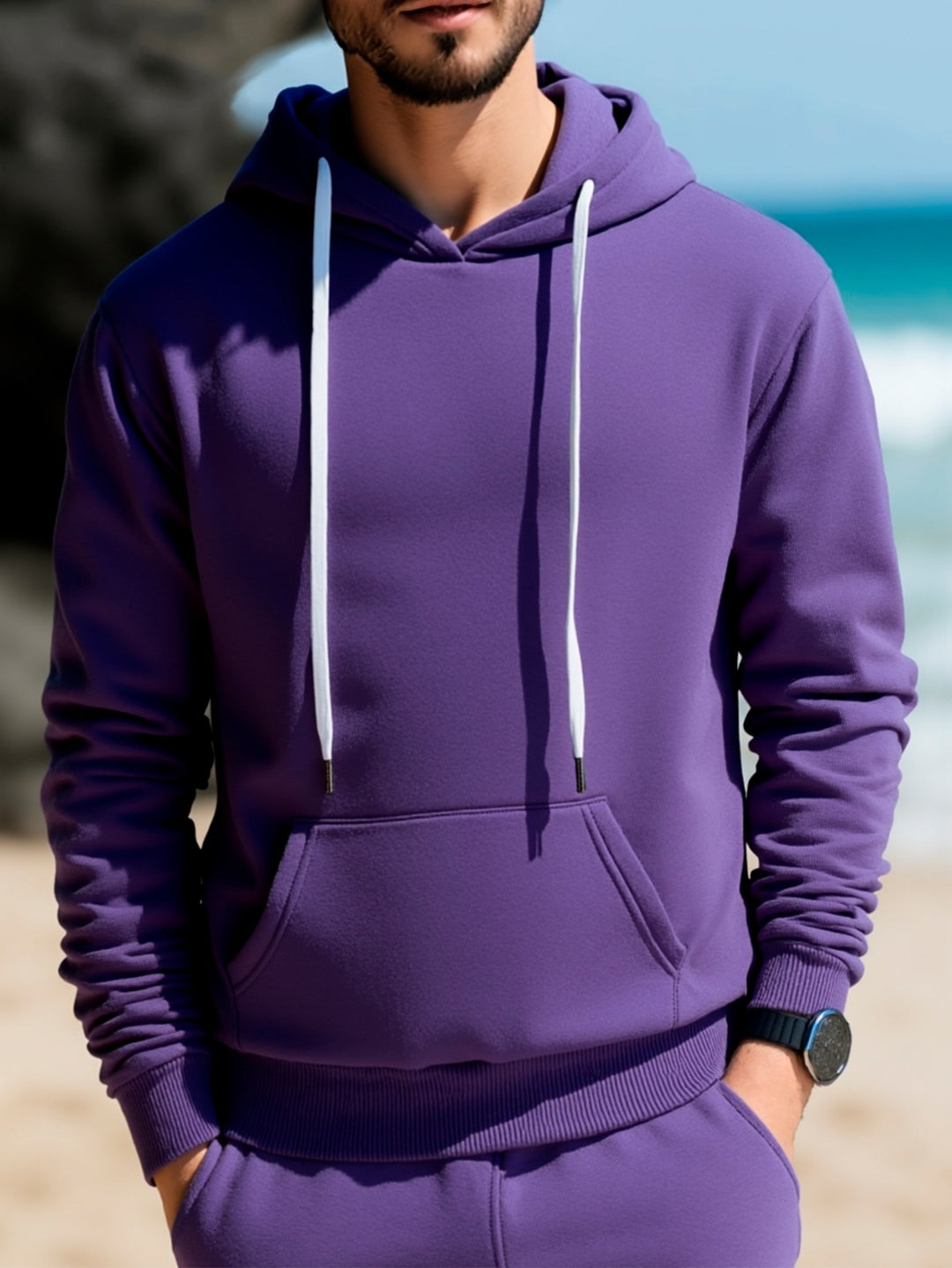 Herren Kapuzenpullover aus French‑Terry mit Kängurutasche & geripptem Saum Echo Archiv