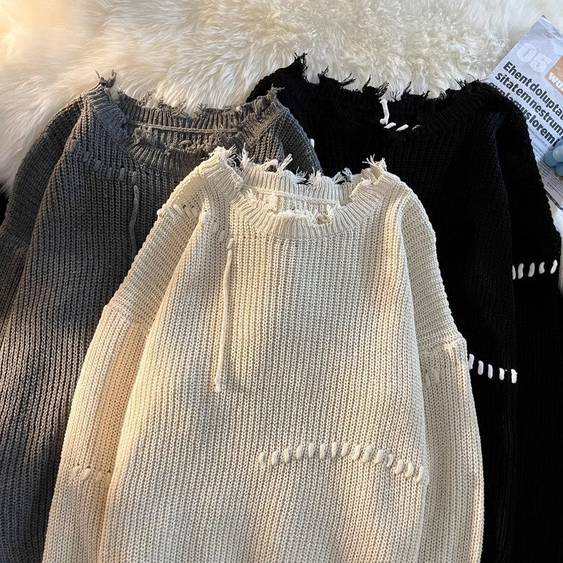 Herren lässiger Strickpullover mit fransigen Abschlüssen und asymmetrischem Design Echoarchiv