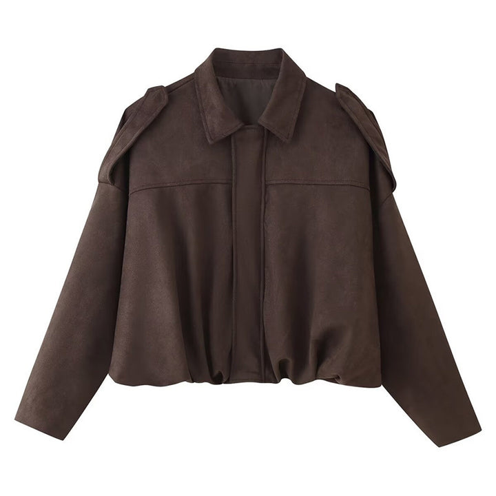 Damen Kurzgeschnittene Oversize Blousonjacke mit Schulterklappen – Célinea