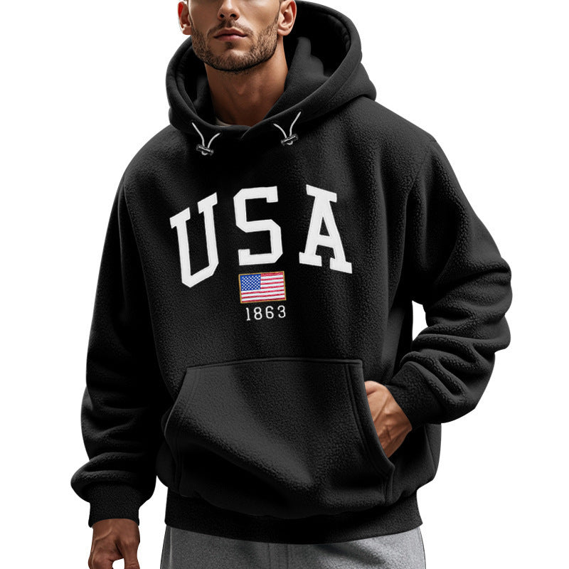 Herren Kuscheliger Fleece Hoodie mit USA-Print Echoarchiv